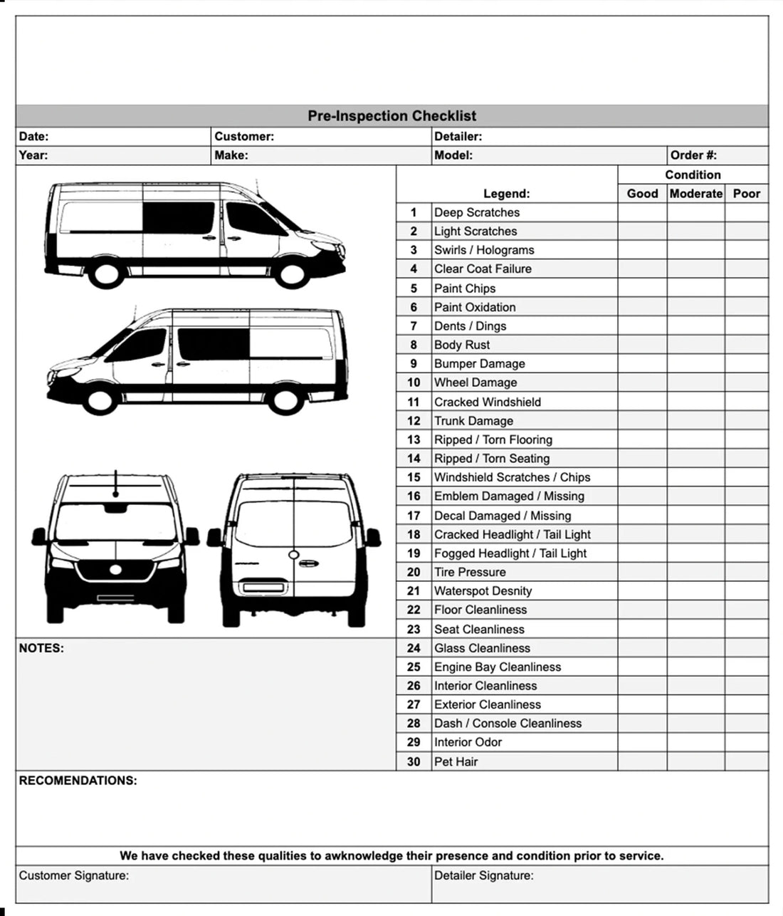 Sprinter Van Inspection Checklist